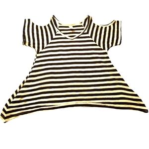 Freeloader black and white striped cold shoulder top M